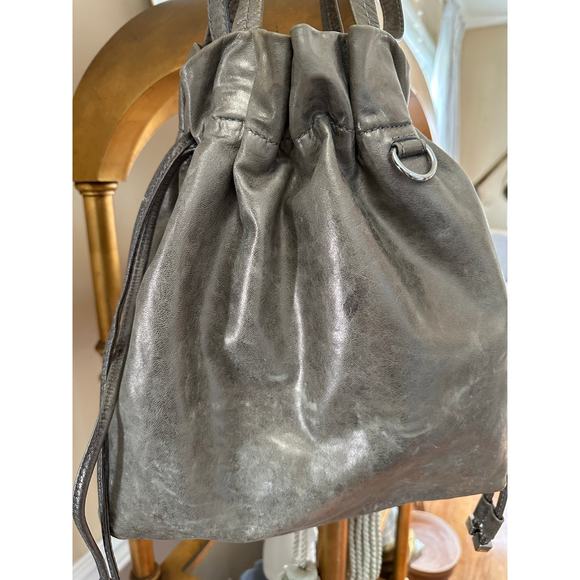 MICHAEL KORS Metallic LEATHER bag Drawstring HOBO bucket taupe chain shoulder - Picture 15 of 16